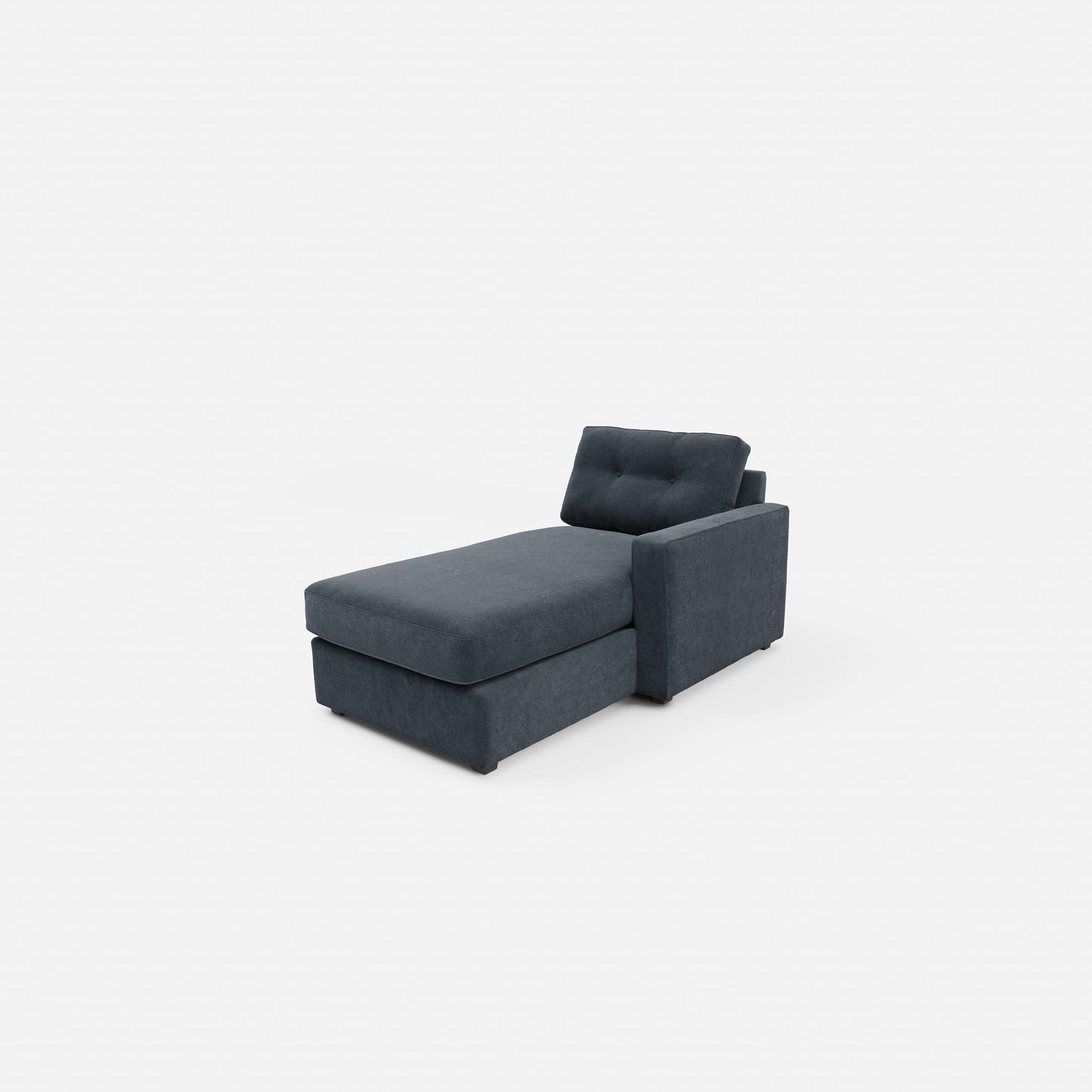 Dark navy modular one-chaise sectional chaise with tufted backrest and arm