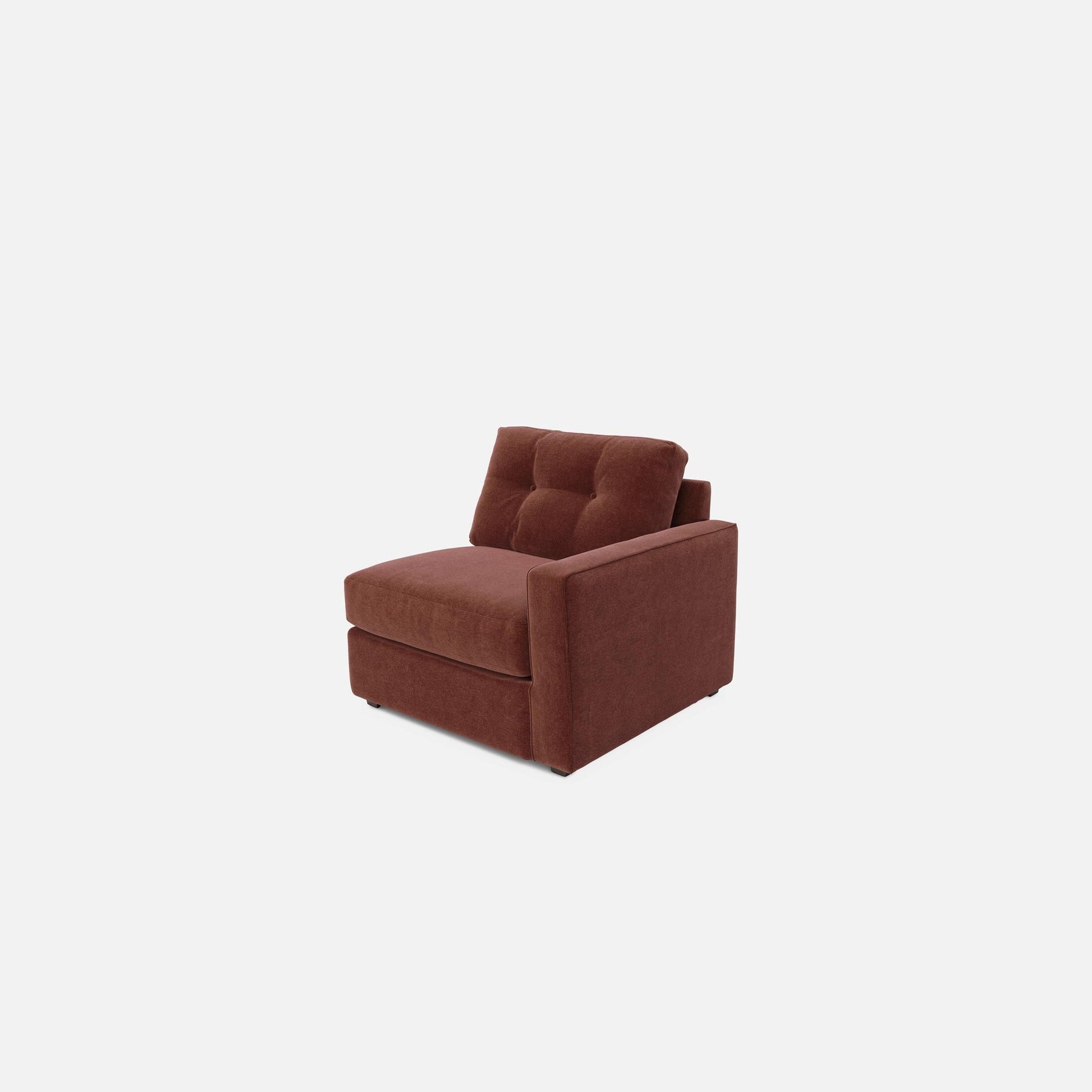Merlot modular lounge chair front view with chaise-style seat and thick cushions