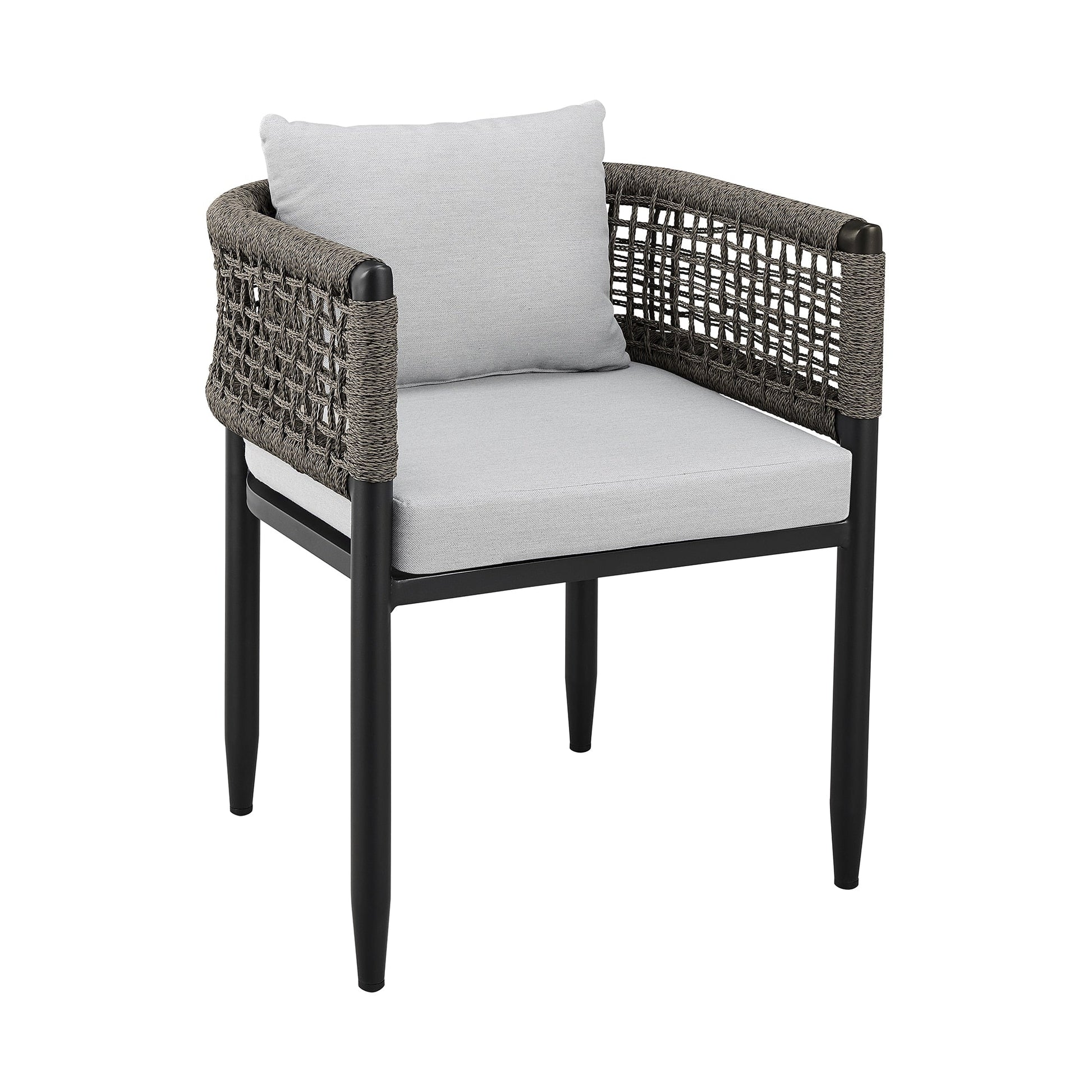 Felicia Outdoor Patio 5-Piece Dining Table Set in Aluminum with Gray Rope and Cushions