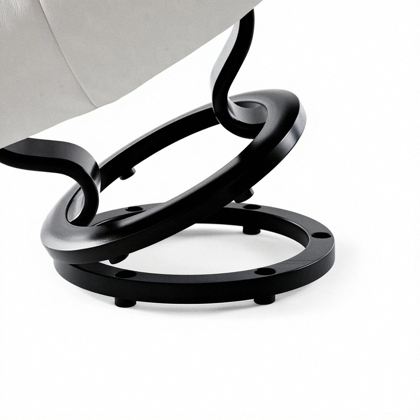 Black circular ottoman elevator ring with four support feet and cutout holes