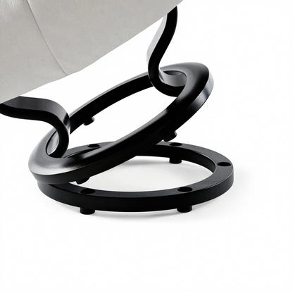 Black circular ottoman elevator ring with four support feet and cutout holes