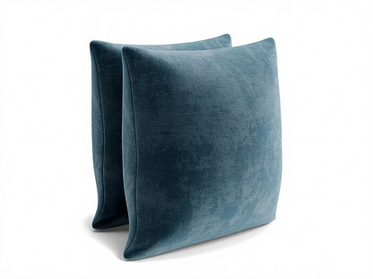 Blue square throw pillow with knife-edge seam, 22 x 22 in, side view