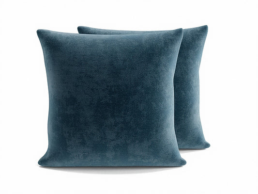Blue square throw pillow with knife-edge seam, 22 x 22 in