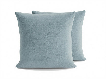 Light blue 22" square knife-edge pillow with smooth textured fabric