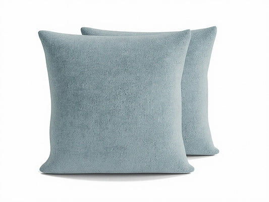 Light blue 22" square knife-edge pillow with smooth textured fabric
